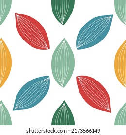 Fall leaf vector illustration. Seamless pattern. Hand drawn colorful design. Isolated graphic symbols. Autumn art sign. Nature abstract concept. Organic line elements