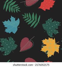Fall leaf vector illustration. Seamless pattern. Hand drawn colorful design. Isolated graphic symbols. Autumn art sign. Nature abstract concept. Organic line elements