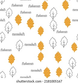 Fall leaf vector illustration. Seamless pattern. Hand drawn colorful design. Isolated graphic symbols. Autumn art sign. Nature abstract concept. Organic line elements
