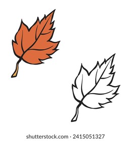 a Fall Leaf vector illustrations. Leaves Fall. Drawing  with line art.  Simple Design Outline Style. You can give color you like