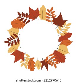 fall leaf wreath vector clipart, autumn wreath illustration png, frame pumpkins and leaves in flat style