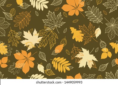 Fall Of The Leaves. Autumn Seamless Pattern For Textile, Wallpapers, Gift Wrap And Scrapbook. Vector Illustration. 