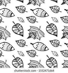 Fall of the leaves. Autumn leaves . Seamless pattern for textile, wallpapers, gift wrap and scrapbook. Vector illustration. different leaves with a decorative pattern. stylized leaves. drawing for