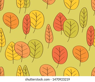 Fall of the leaves. Autumn simple seamless pattern for textile, wallpapers, gift wrap and scrapbook. Vector.