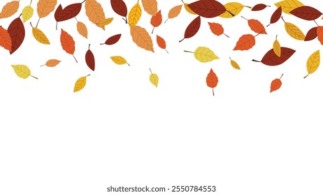 Anuncio de hojas de otoño, carteles, Plantilla de diseño de portada. hoja multicolor repetir sin fisuras Horizontal. espacio para texto