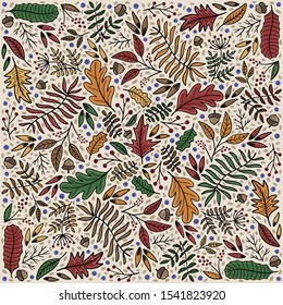 Fall leaves , berries and seeds background square