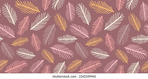 Fall leaves border pattern background. Autumn leaf seamless repeat banner. Design element of hand drawn seasonal foliage in warm and cosy colours. 