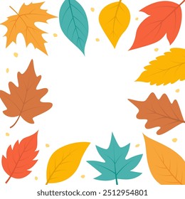 Fall Leaves Cute Frame. Autumn and Thanksgiving Border. Forest Foliage Background.