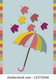 fall leaves with cute umbrella over blue background. vector