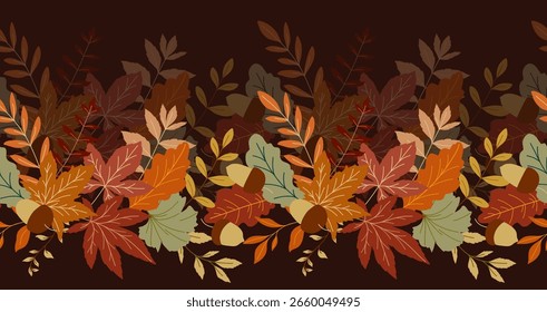 Fall leaves illustration. Seamless Autumn leaves on white background. Fall graphics for holiday cards, templates, thanksgiving design. Leaf Flat illustration