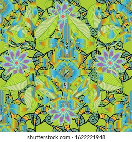 Fall Leaves on green, blue and neutral colors, transparent for making compositions. Seamless Fall Leaves Colorful Design Collection. Vector illustration.