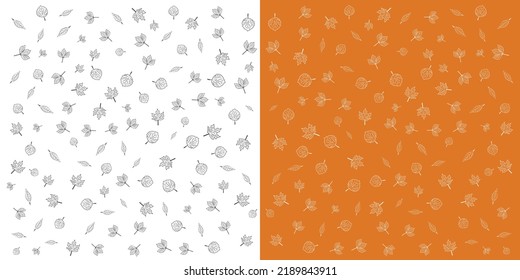 Fall leaves pattern isolated on orange and white background. vector illustration
