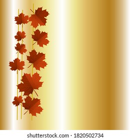 Fall leaves. Red maple leaf vector illustration on an isolated gold background.  Use as a silhouette as a logo ,a print element. Place a quote for apartment interiors - painting, wallpaper, pillow