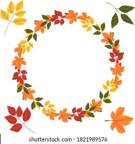 fall leaves round frame, autumn wreath, space for text, design element