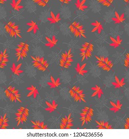 Fall leaves seamless pattern. Autumn foliage of maple and rhus typhina.
