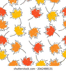 Fall leaves seamless pattern with gold glitter texture. Vector illustration for stylish background, banner, textile, wrapping paper design.