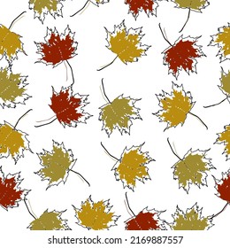 Fall leaves seamless pattern with gold glitter texture. Vector illustration for stylish background, banner, textile, wrapping paper design.