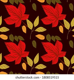 fall leaves seamless vector pattern, autumn season foliage