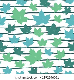 Fall leaves, strokes seamless pattern. Vector autumn background