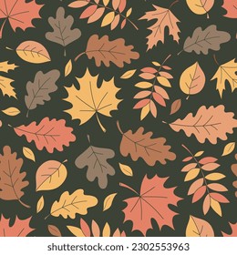 Fall leaves vector seamless pattern. Retro Thanksgiving day background. Autumn defoliation surface design for textile, scrapbook, card making 