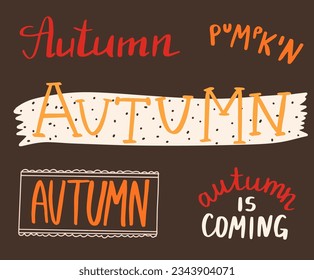 Fall lettering set, autumn decorative lettering for posters