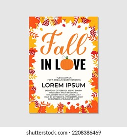 Fall In Love. Autumn Bridal Shower Invitation Card. Vector Template.