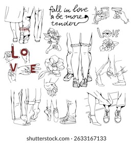 fall in love and be more tender illustration of romantic graphics and lettering