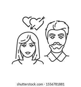 Fall in love black line icon. Successful relationship. Valentine's day. Happy couple together. Sign for web page, mobile app. UI/UX/GUI template. User interface display. 