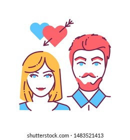 Fall in love color line icon. Successful relationship. Valentine's day. Happy couple together. Sign for web page, mobile app. UI/UX/GUI template. User interface display. 