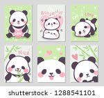 Fall in love with cute shubby panda full of little heart in soft pastel color. Set of rectangle gift tag, card, postcard. Lovely happy day. Vector illustration.

