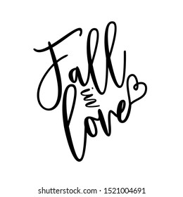 Fall in love- hnadwritten text with hearts. Perfect for greeting cards, posters, textiles, mug and gifts.