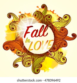 Fall in Love Lettering Seasonal Autumn Banner Postcard Design Background