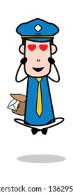 Fall in Love - Postman Cartoon Courier Guy Vector Illustration