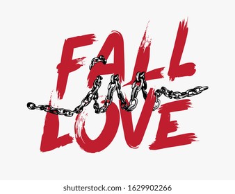 fall in love slogan with silver chain illustration