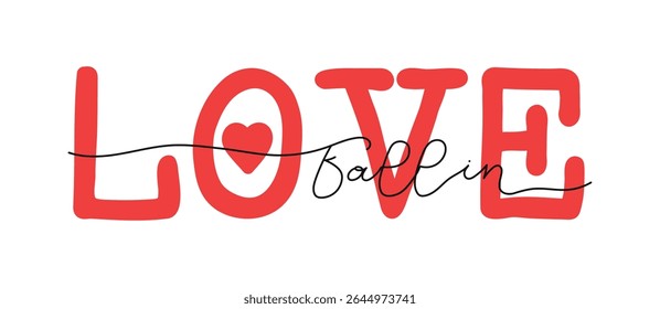 Fall in Love text banner. Hand drawn lettering autumn quotes and pharses for cards, banners, posters design. One line word