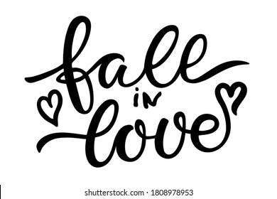 Texto de Caída en Amor. Letras escritas a mano en blanco. Fragmento caligráfico hipster. Caligrafía moderna de pincel aislada en fondo blanco. Cartas de amor al Día de San Valentín o diseño de boda.