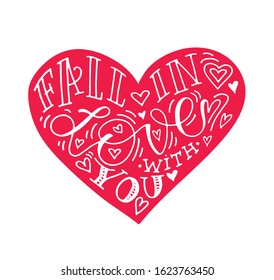 Fall in love with you - cute hand drawn doodle lettering banner