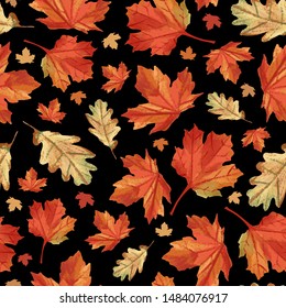 Fall maple leaves pattern. Perfect for autumn, Thanksgiving, holidays, fabric, textile, scrapbook paper. Seamless repeat pattern swatch.