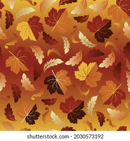 Fall maple leaves pattern. Perfect for autumn, Thanksgiving, holidays, fabric, textile, scrapbook paper. Seamless repeat pattern swatch.