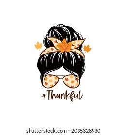 Fall mom messy bun print. Autumn vibes season
