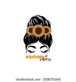 Fall mom messy bun print. Autumn vibes season