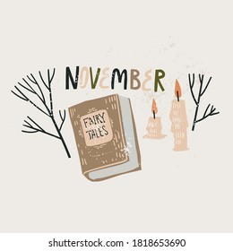 Fall month lettering and illustrations.