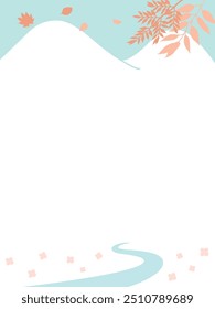 Fall mountain border background graphic illustration with falling leaves