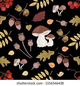 FALL MUSHROOM Nature Seamless Pattern Vector Illustration