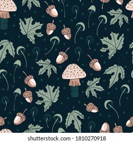 Fall Mushrooms Forest Vector Seamless Pattern