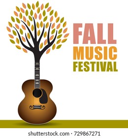 Fall music festival art with a generic guitar tree background 