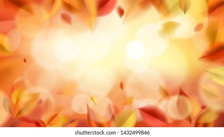 Fall nature background with blurred flying red leaves autumn vector illustration