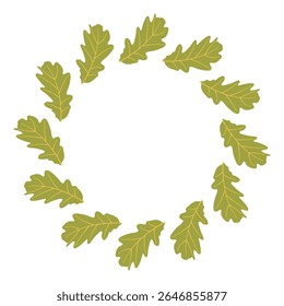 Fall nature flat round frame with green leaves for design projects. Hand drawn vector illustration for banners, cards, social media