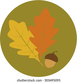 Fall oak leaves and acorn in circle