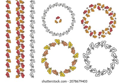 Fall oak leaves circle frame and boarder set , simple deror 